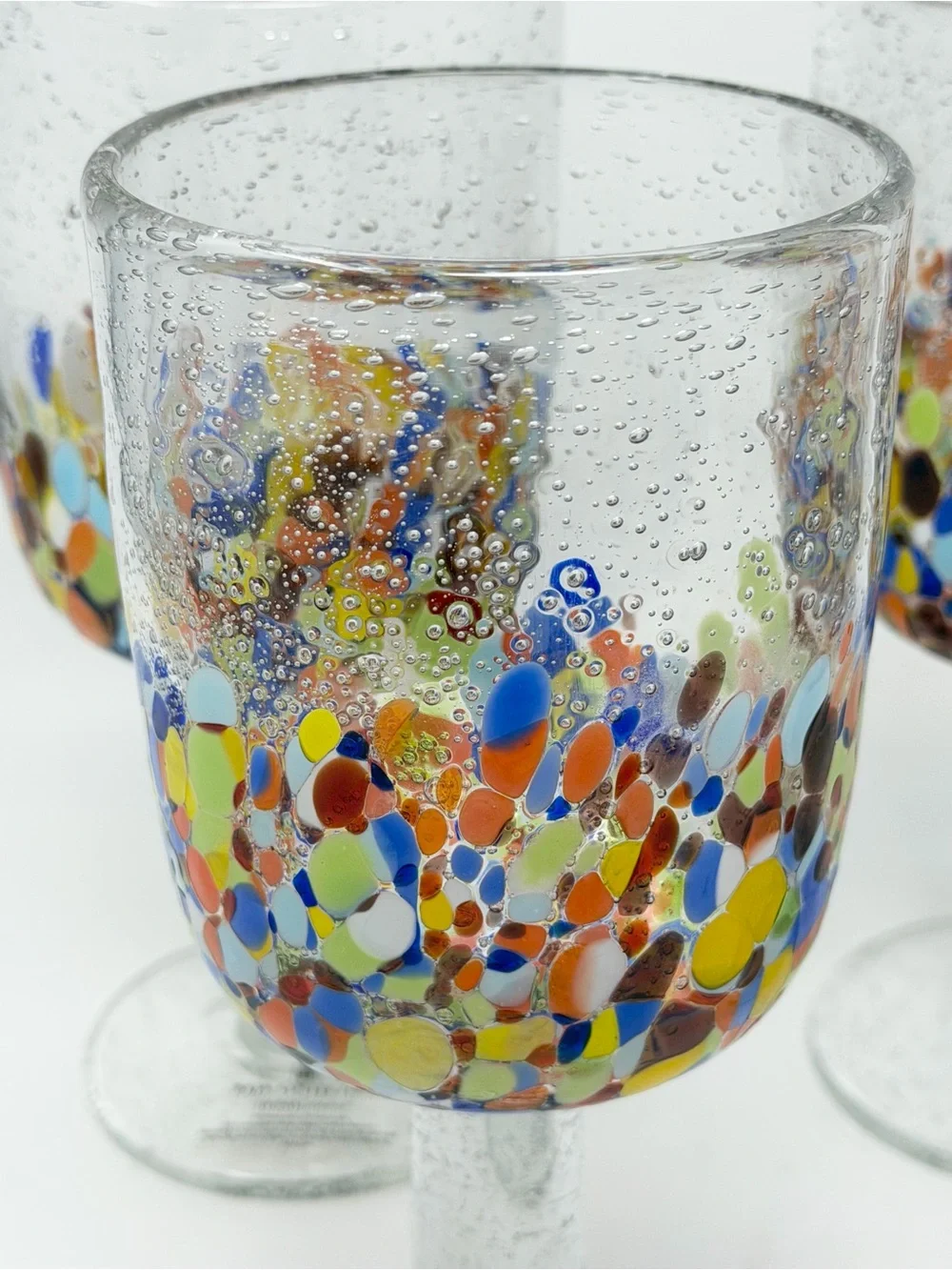 Hand Blown Confetti Glass Stemware Set of 4 Home Studio Baja Collection